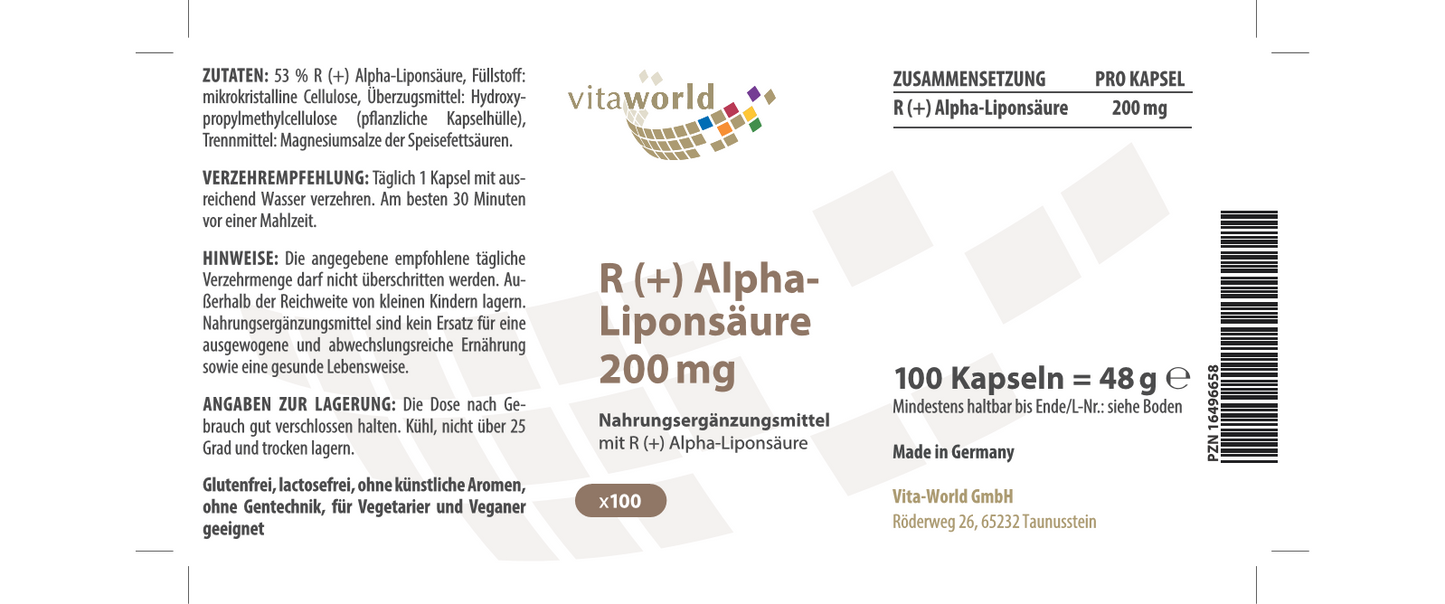 Acide R (+) Alpha Lipoïque 200 mg - 100 gélules