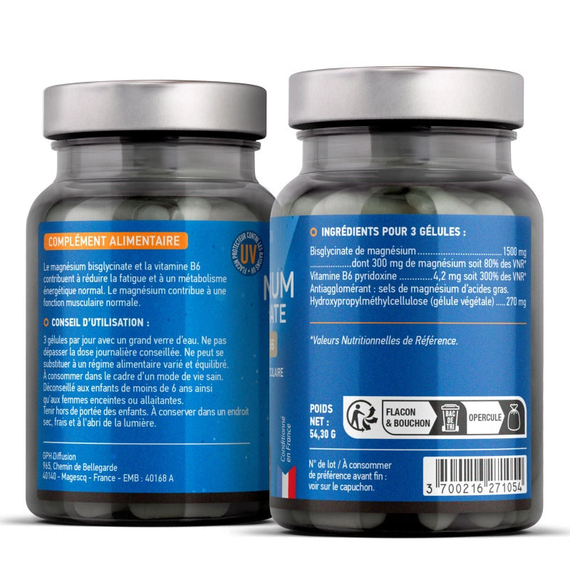 Magnésium Bisglycinate + Vitamine B6 500 mg - 90 gélules végétales