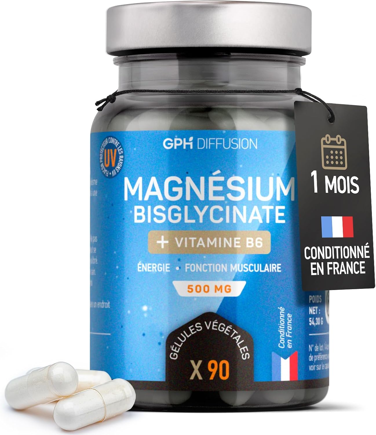 Magnésium Bisglycinate + Vitamine B6 500 mg - 90 gélules végétales
