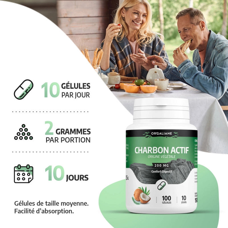 Charbon Végétale Actif 200 mg - 100 gélules