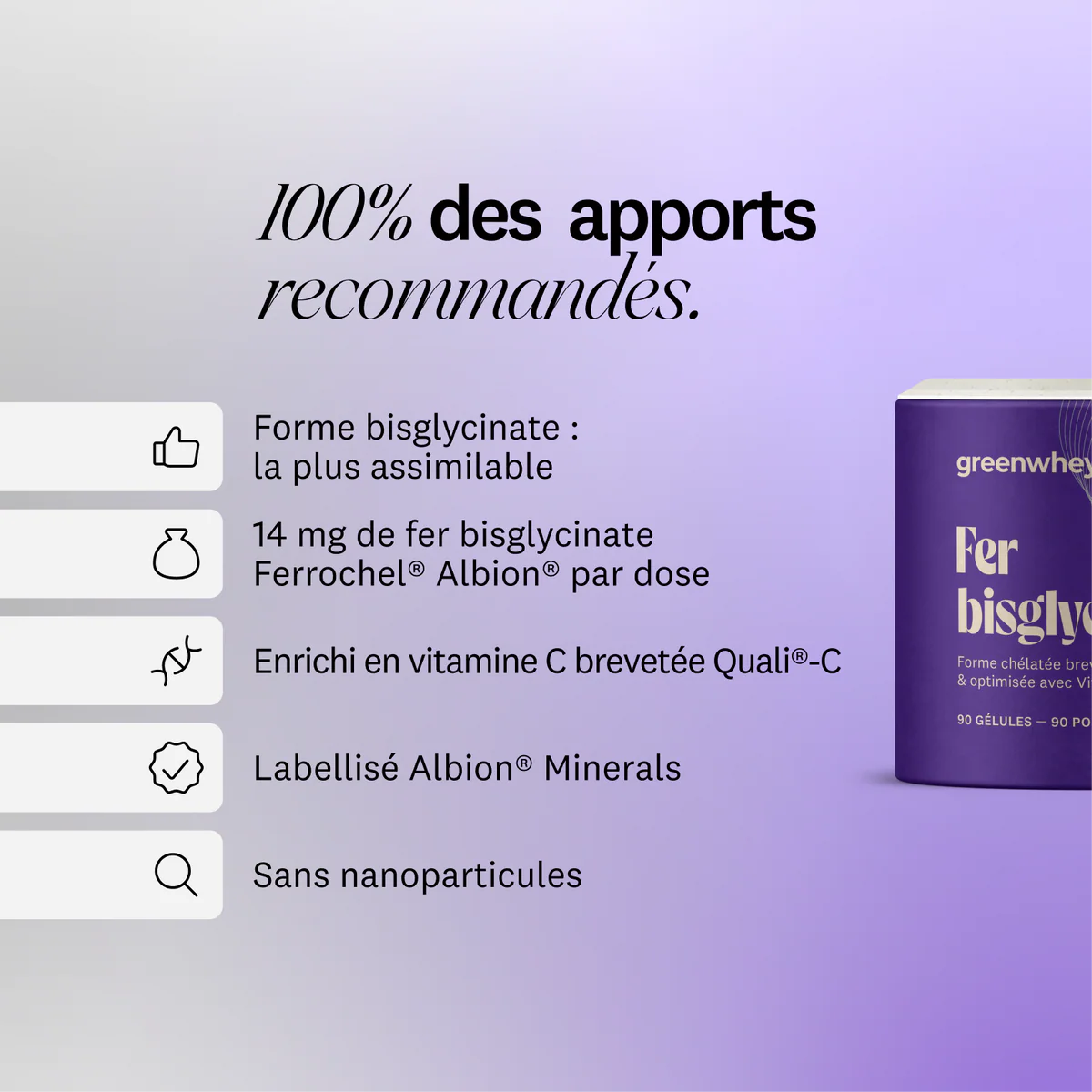 Bisglycinate de Fer (90 gélules) - Greenwhey