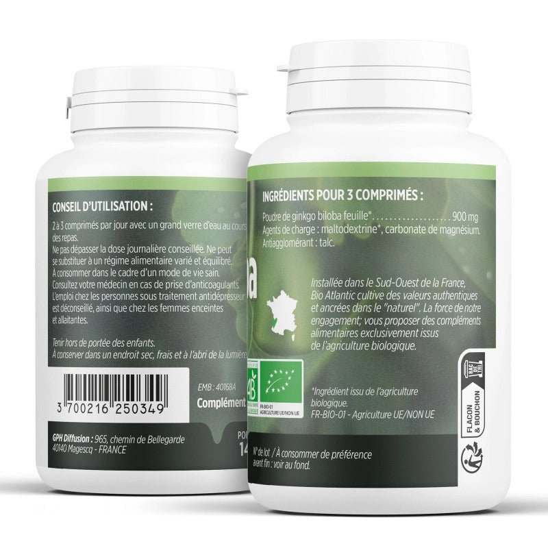 Ginkgo Biloba Bio 200 comprimés - Bio Atlantic - SYPURE