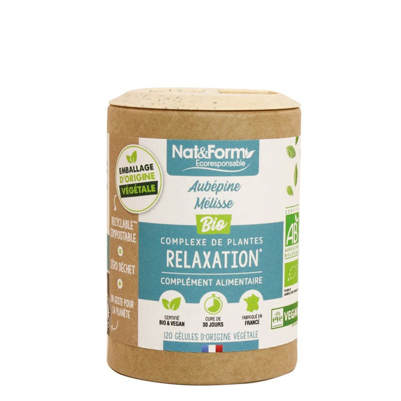 Relaxation Bio Aubépine Mélisse Bio 120 gélules - Nat&Form - SYPURE